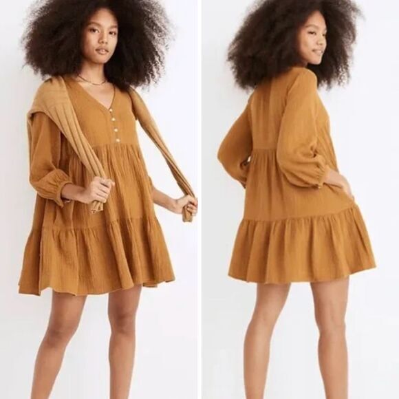 NEW Madewell Lightspun Colette Mini Dress, color:‎ gold. plus size 18W - Picture 1 of 16